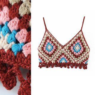 Color Block Crochet Cropped Camisole Top