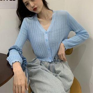 V-neck Long-sleeve Knit Cardigan