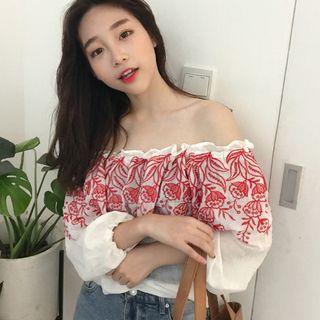 Off Shoulder Floral Embroidered Blouse