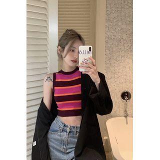 Sleeveless Striped Cropped Top Rose Pink - One Size