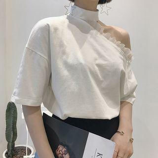 Cold Shoulder Ruffle Trim Short-sleeve T-shirt