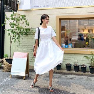 Cutout-back Gathered-waist Long Dress