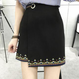 High Waist Embroidered Skort