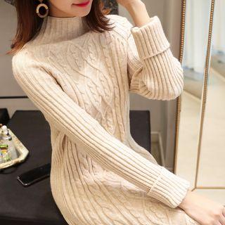 Mock Turtleneck Long Sleeve Cable-knit Dress