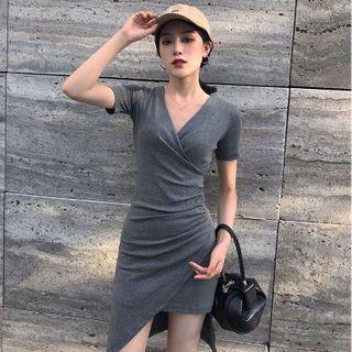 Short-sleeve Asymmetric Twisted A-line Dress