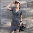 Short-sleeve Asymmetric Twisted A-line Dress