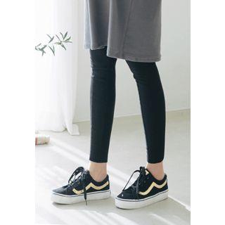 Brushed Fleece-lined Faux-leather Detail Leggings
