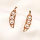 Faux Pearl Bean Stud Earring 1 Pair - Stud Earrings - Gold - One Size