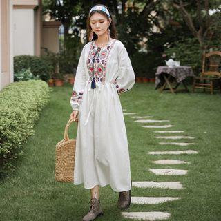 Long-sleeve Tassel Midi A-line Dress