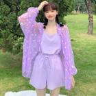 Floral Light Jacket / Spaghetti Strap Top / Shorts / Set