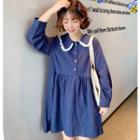 Colored-button Long-sleeve A-line Dress