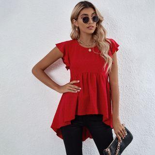 Cap-sleeve High Low Blouse