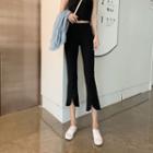 Boot-cut Cropped Pants Black - One Size