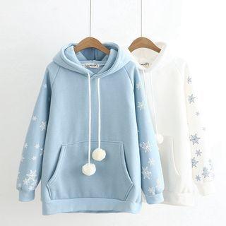 Snowflake Print Pompom Detail Hoodie