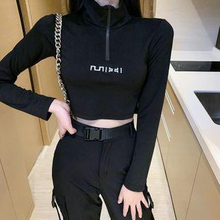Long-sleeve Embroidered T-shirt / Cropped Harem Pants / Belt / Set