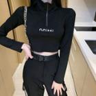 Long-sleeve Embroidered T-shirt / Cropped Harem Pants / Belt / Set
