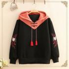 Fox-embroidered Color-block Hoodie As Shown In Figure - One Size