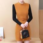 Long-sleeve Knit Panel Mini Shift Dress