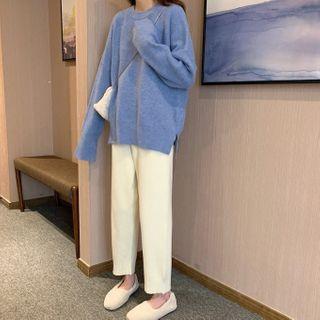 Slit-hem Sweater / Knit Wide-leg Pants