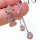 Non-matching Rhinestone Star & Crescent Dangle Earring 1 Pair - Asymmetric - Silver - One Size