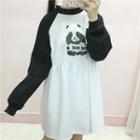 Panda Print Long-sleeve A-line Dress