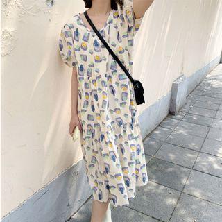 Lantern-sleeve Print Dress