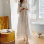 Square-neck Ruffled Long-sleeve Maxi Sleep Dress