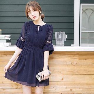 Crochet Trim Chiffon Dress