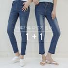Set Of 2: Band-waist Jeans In 2 Designs
