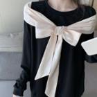 Two-tone Bow-front Sweatshirt Black - One Size