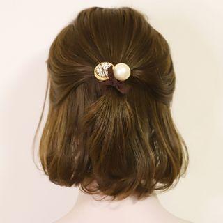 Knit Fabric Faux Pearl Hair Tie