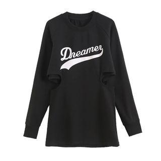 Puff-sleeve Lettering Cutout A-line Dress