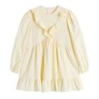 Puff-sleeve Ruffled A-line Dress Almond - One Size