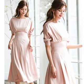 3/4-sleeve Slit A-line Midi Dress