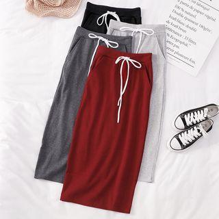 Drawcord Knit Midi Skirt