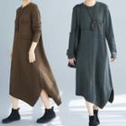 Long-sleeve Asymmetric Midi A-line Knit Dress