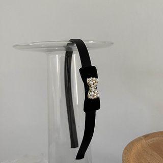 Bow Faux Pearl Headband Black - One Size