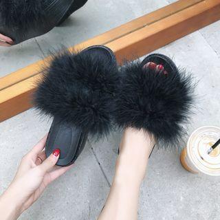 Furry Platform Slide Sandals