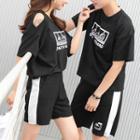 Set: Short-sleeve Print Couple Matching T-shirt + Shorts