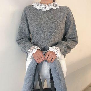 Lace-detail Napped Pullover