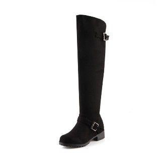 Fleece-lining Buckle-accent Over-the-knee Boots