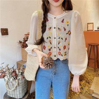 Floral Embroidered Button-up Blouse