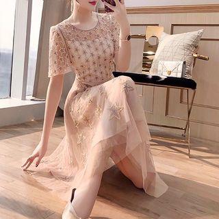 Beaded Star A-line Mesh Cocktail Dress