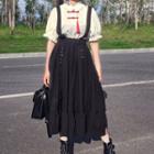 Ruffle Short-sleeve Blouse / Suspender Midi A-line Dress