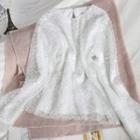 Long-sleeve Sequined Mesh T-shirt White - One Size