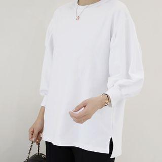 Balloon-sleeve Slit-side Oversized Sweatshirt