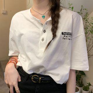 Elbow-sleeve Lettering Polo Shirt Off-white - One Size