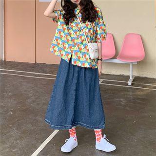 Floral Elbow-sleeve Blouse As Shown In Figure - One Size