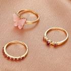 Set Of 3: Butterfly / Rhinestone Alloy Ring (various Designs) 01 - Set Of 3 Pcs - Gold - One Size