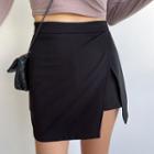High-waist Plain Zip A-line Mini Skirt